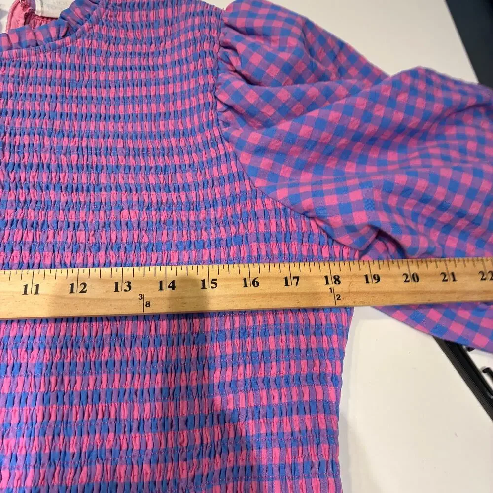 Tuckernuck Lavender and Pink Gingham Smocked Peplum Blouse